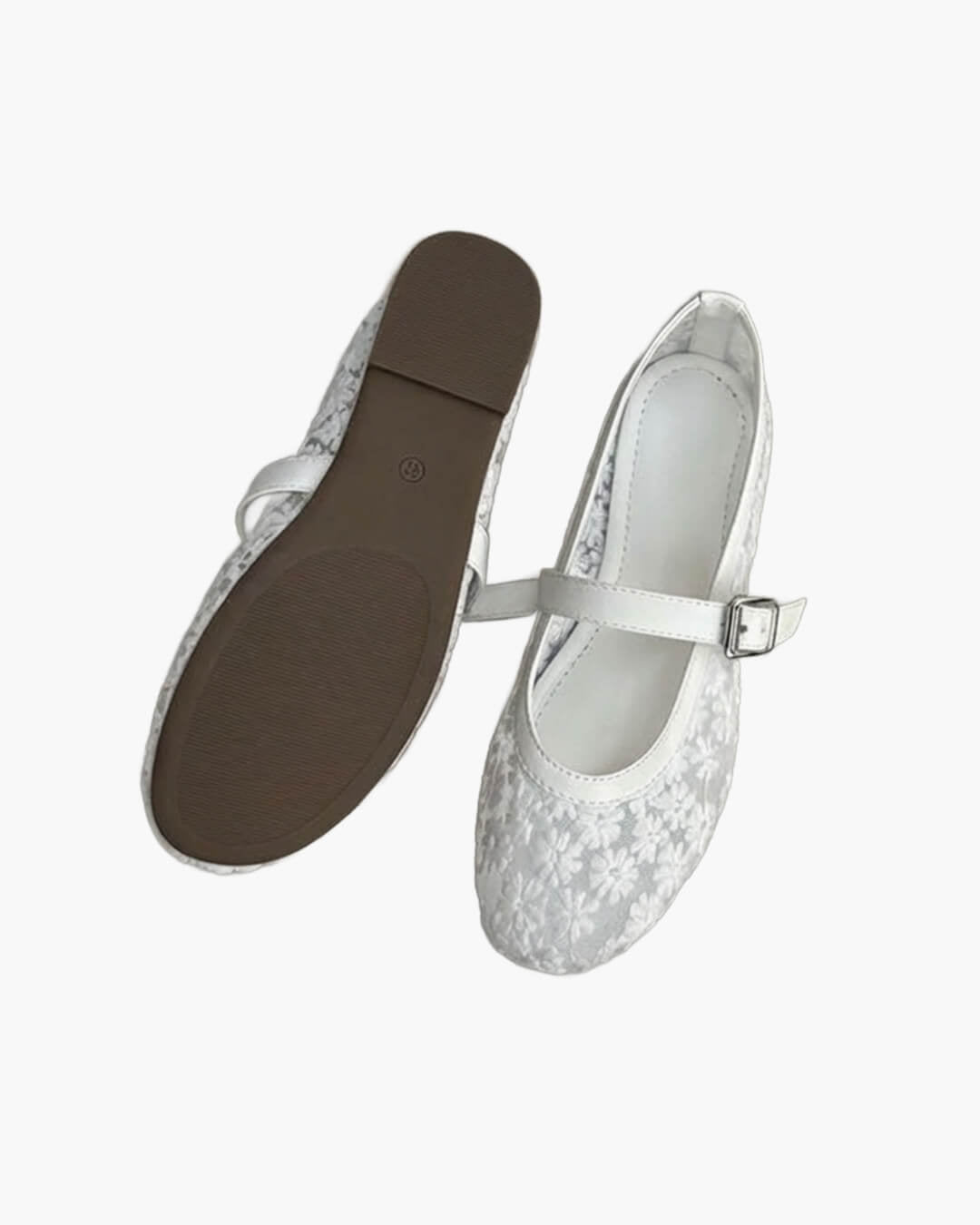 Women's Mary Jane Ballet Flats with Floral Mesh Upper - 18