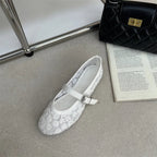 Women's Mary Jane Ballet Flats with Floral Mesh Upper - 20