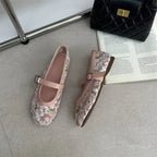 Women's Mary Jane Ballet Flats with Floral Mesh Upper - 22