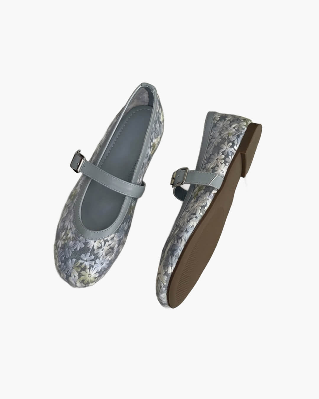 Women's Mary Jane Ballet Flats with Floral Mesh Upper - Blue