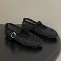 Women's Mesh Ballet Flats with Sparkling Embellishment - Black
