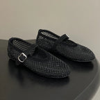 Women's Mesh Ballet Flats with Sparkling Embellishment - Black