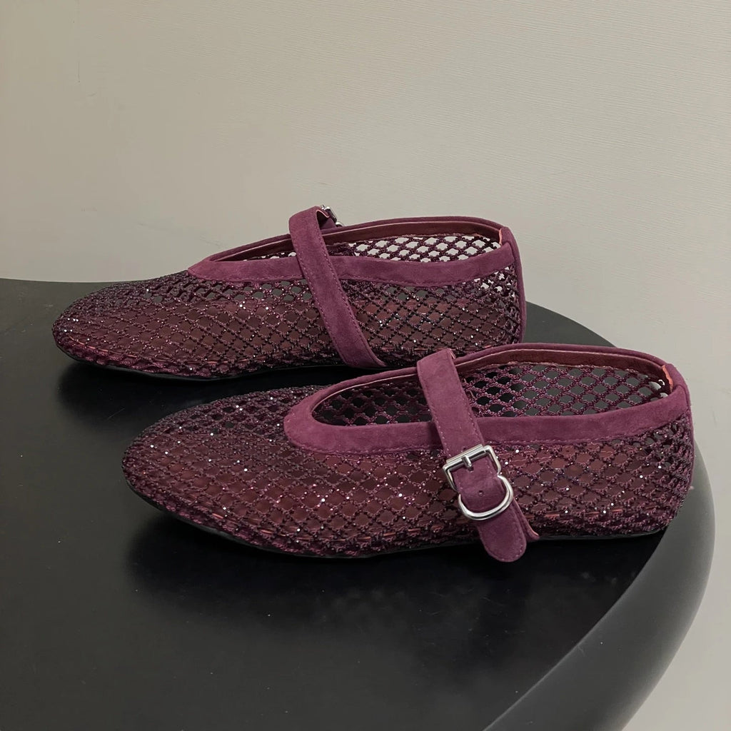 Women's Mesh Ballet Flats with Sparkling Embellishment - 17