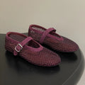 Women's Mesh Ballet Flats with Sparkling Embellishment - Burgundy