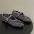 Women's Mesh Ballet Flats with Sparkling Embellishment - Grey