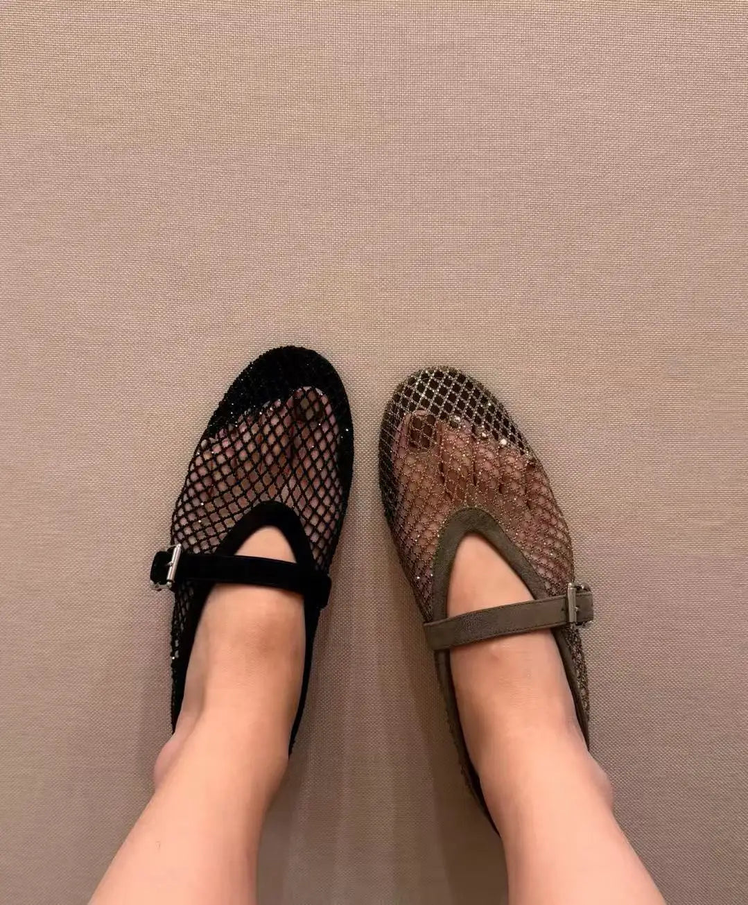 Women's Mesh Ballet Flats with Sparkling Embellishment - 15