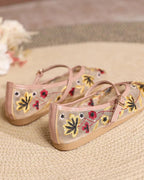 Women's Embroidered Mary Jane Flats with Floral Detail - 7