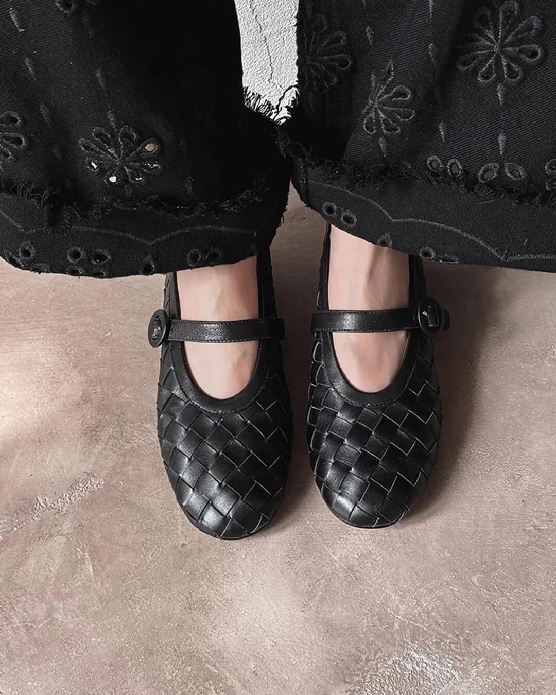 Women's Woven Mary Jane Flats with Bow Strap - Black No. 2