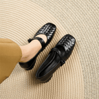 Women's Woven Mary Jane Flats with Bow Strap - Black No. 1