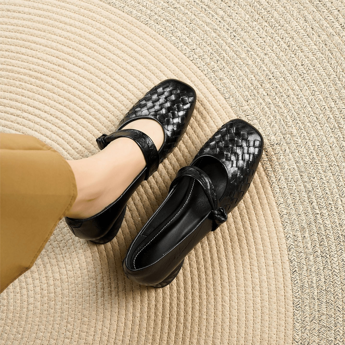 Women's Woven Mary Jane Flats with Bow Strap - Black No. 1