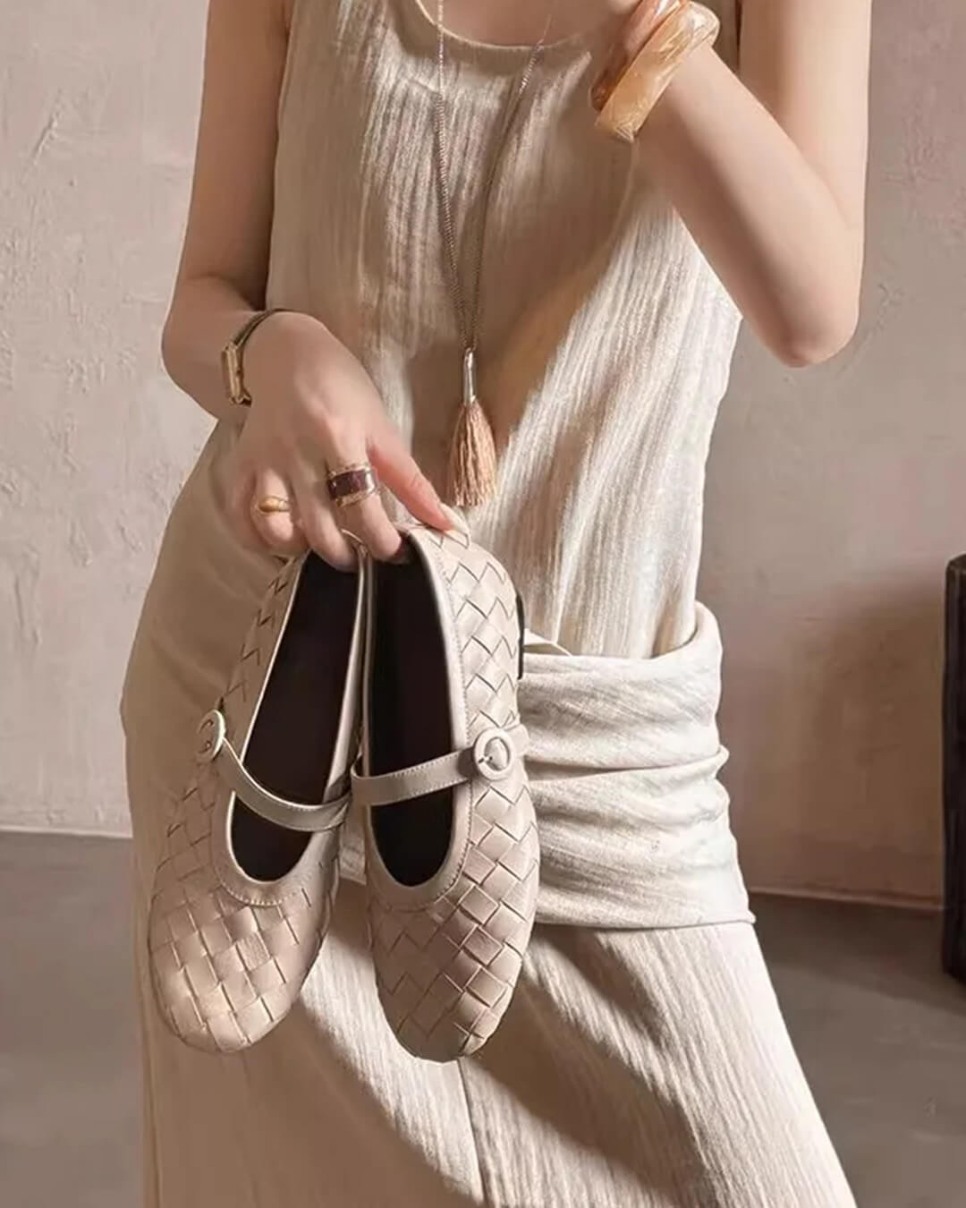 Women's Woven Mary Jane Flats with Bow Strap - 9