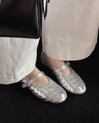 Women's Woven Mary Jane Flats with Bow Strap - 8