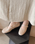 Women's Woven Mary Jane Flats with Bow Strap - Beige