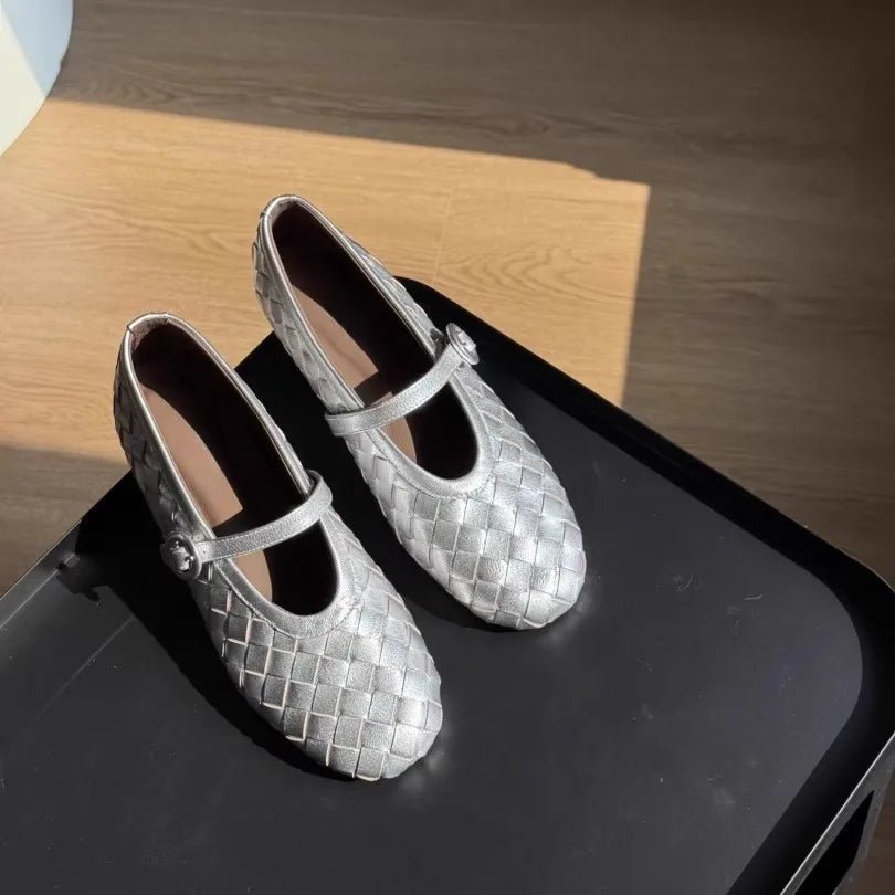 Women's Woven Mary Jane Flats with Bow Strap - Silver