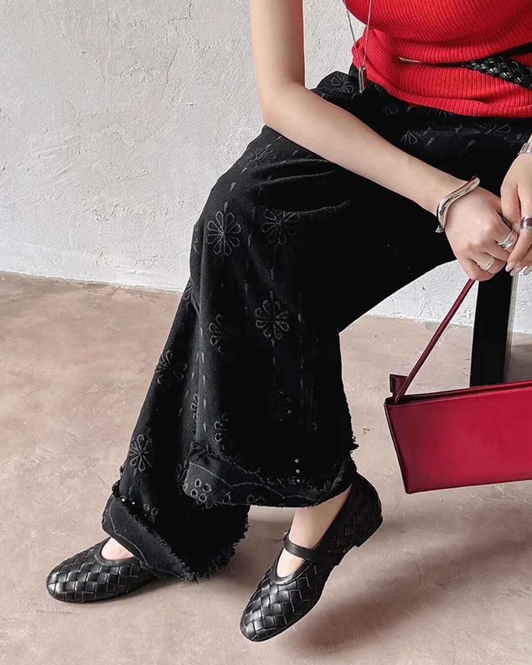 Women's Woven Mary Jane Flats with Bow Strap - 7
