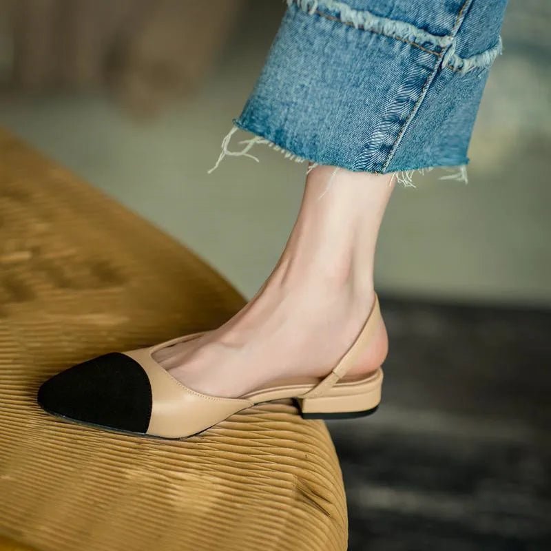 Women's Pointed Toe Slingback Flats with Two Tone Design - 5