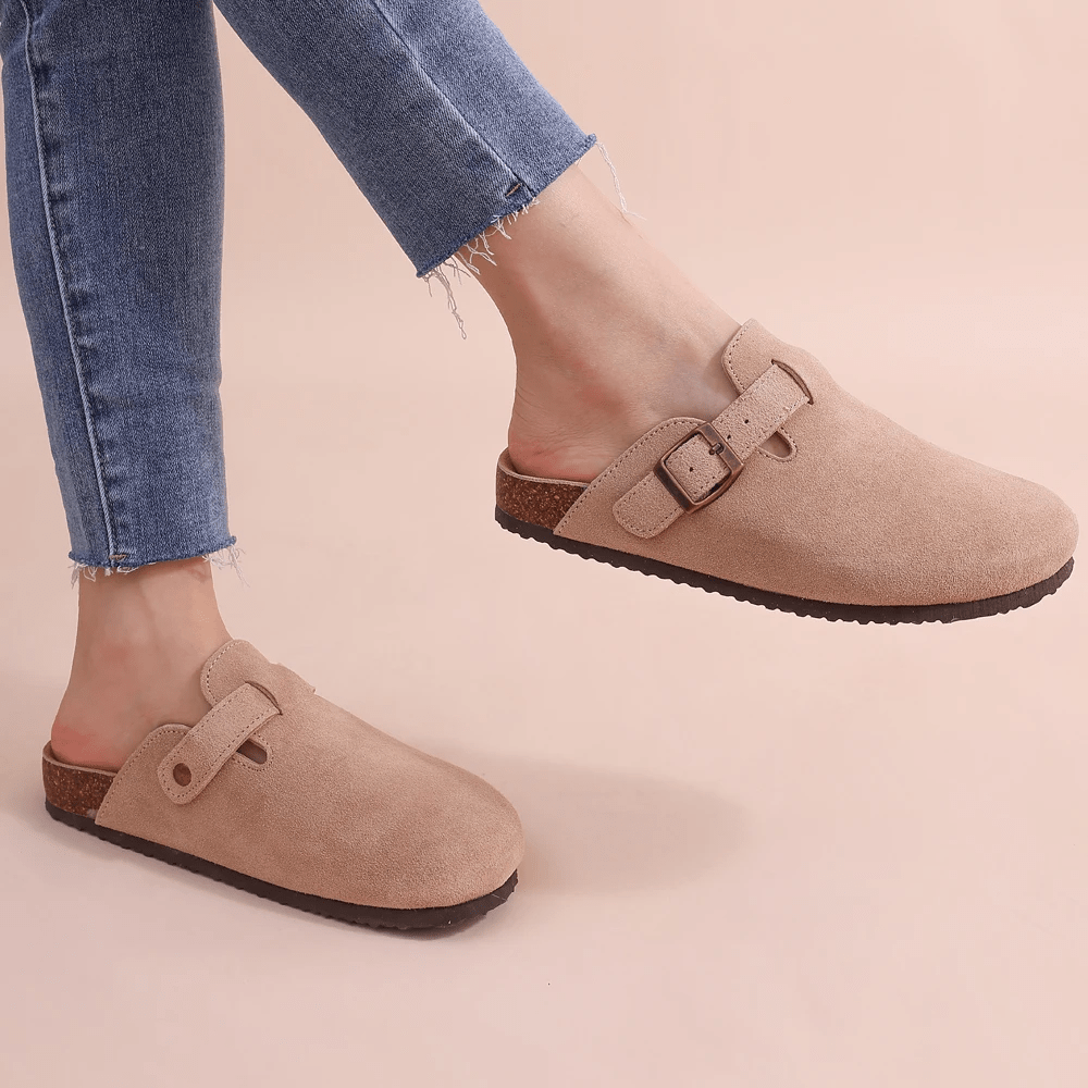 Women's Slip-On Sandals with Adjustable Buckle Strap - Beige