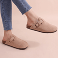 Women's Slip-On Sandals with Adjustable Buckle Strap - Beige