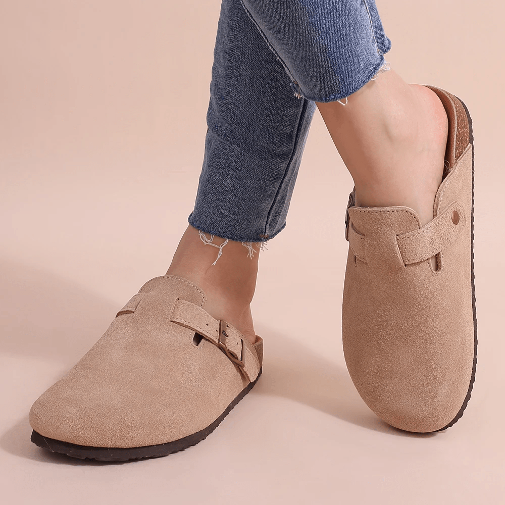Women's Slip-On Sandals with Adjustable Buckle Strap - Beige
