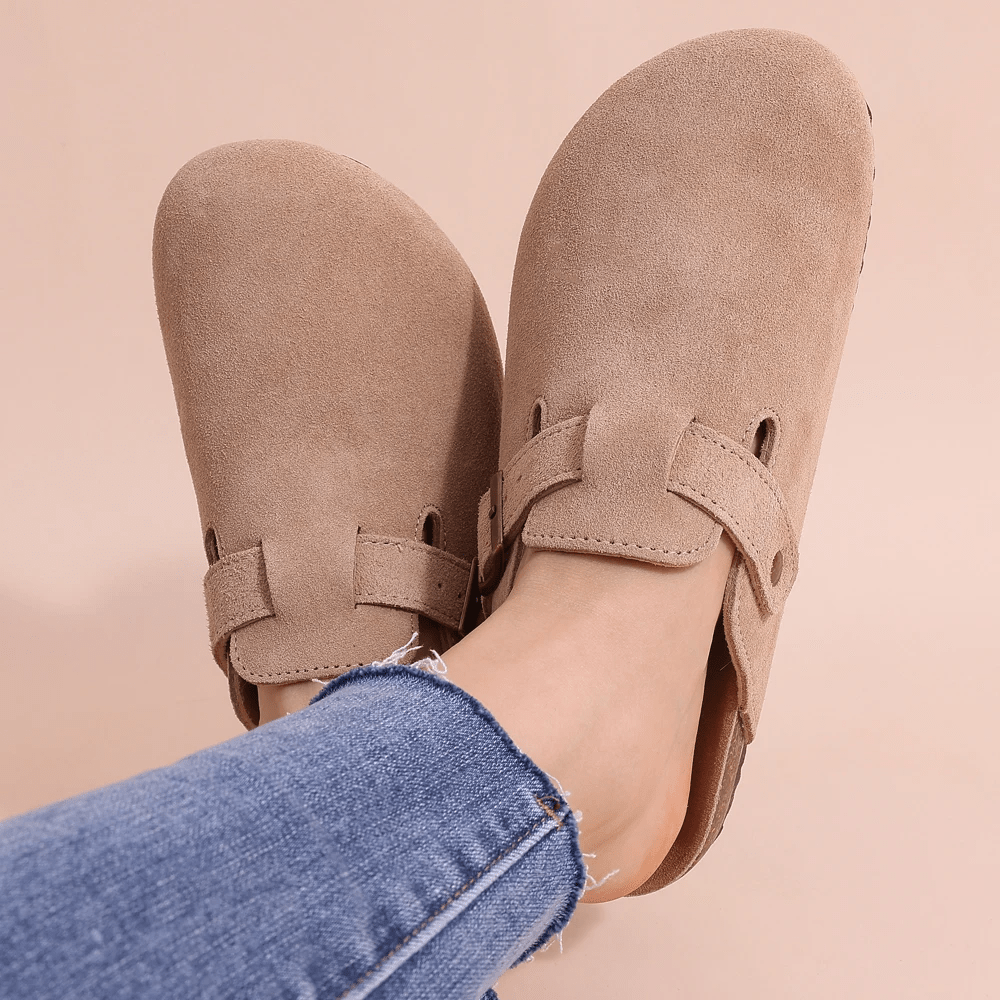 Women's Slip-On Sandals with Adjustable Buckle Strap - Beige