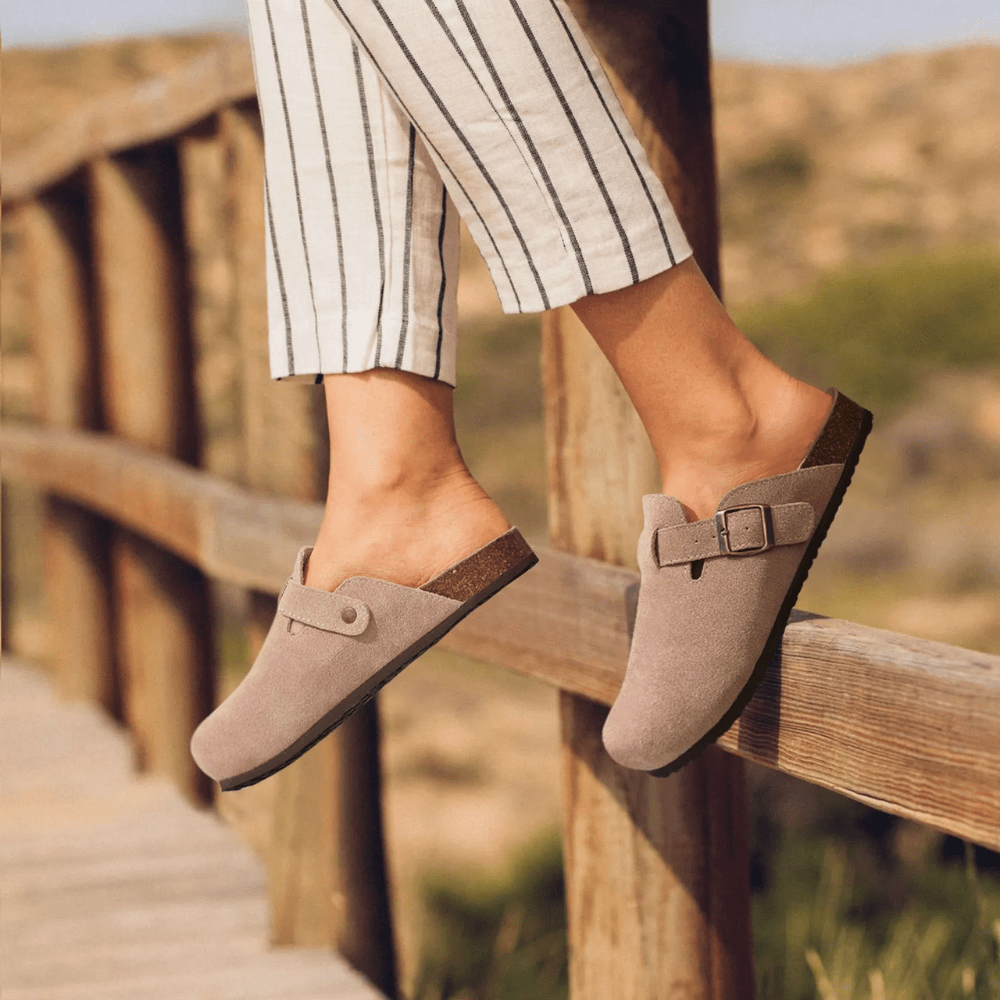 Women's Slip-On Sandals with Adjustable Buckle Strap - Beige