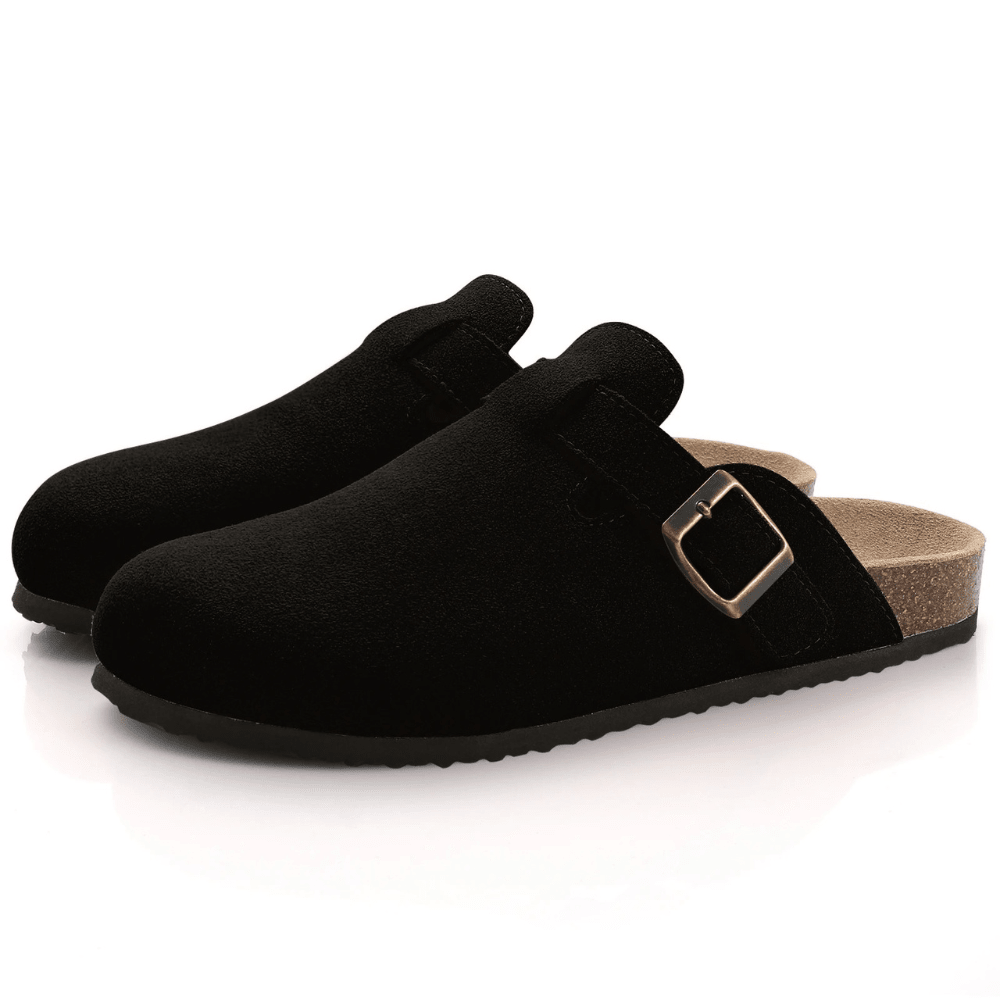 Women's Slip-On Sandals with Adjustable Buckle Strap - Black