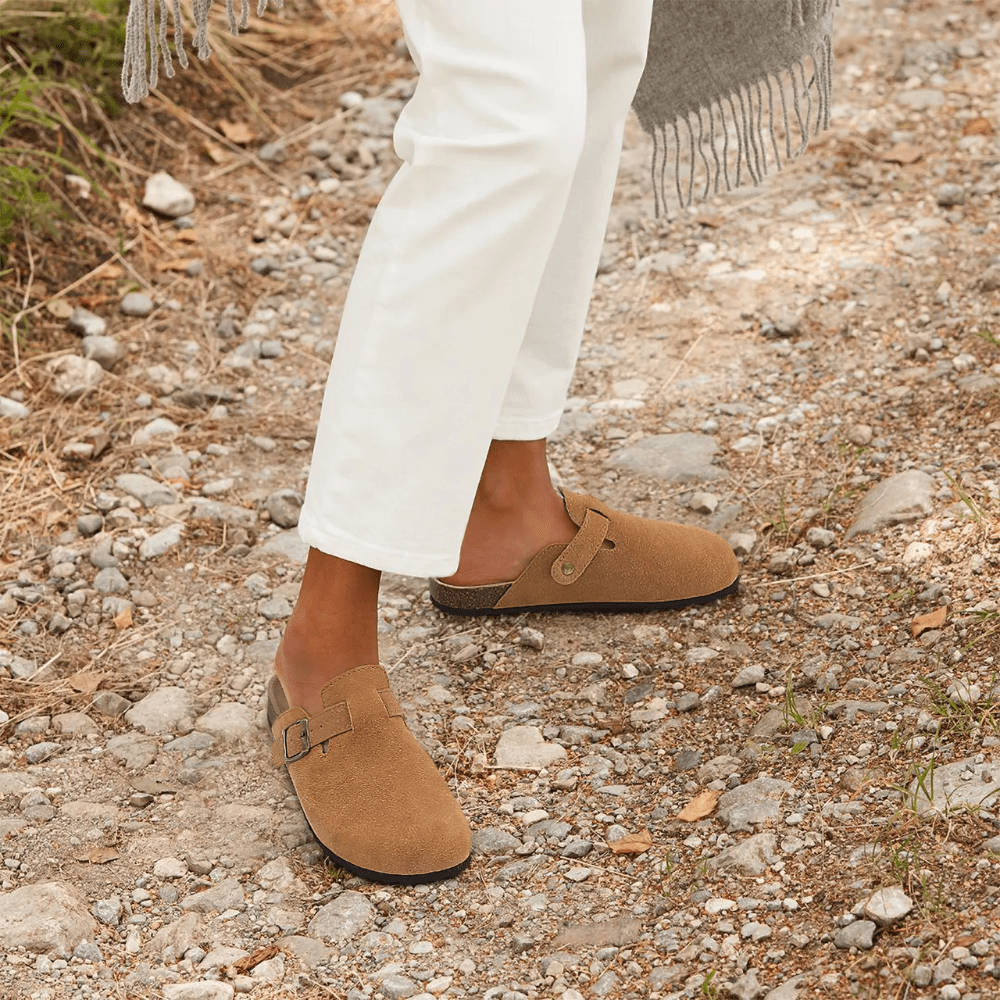 Women's Slip-On Sandals with Adjustable Buckle Strap - Brown