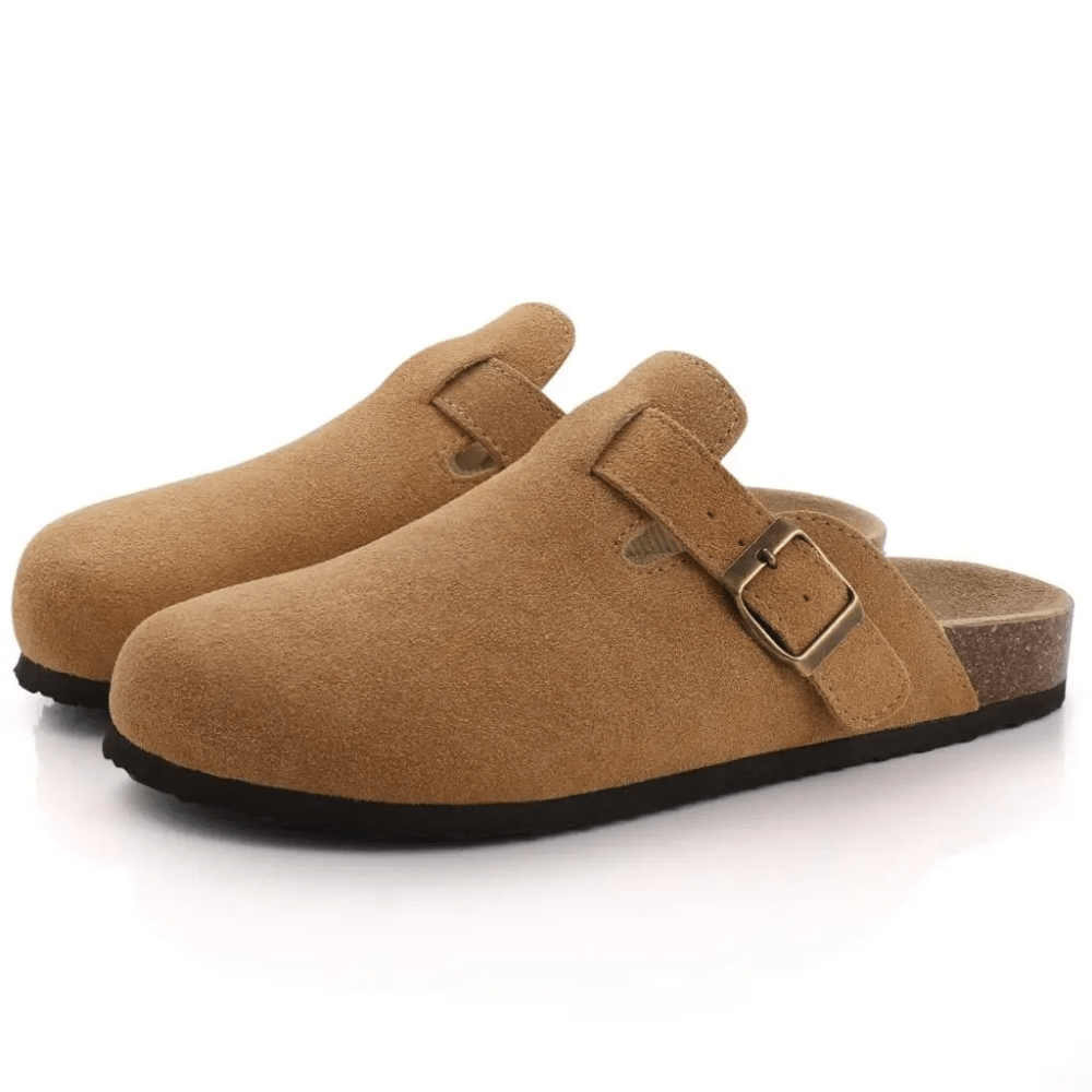 Women's Slip-On Sandals with Adjustable Buckle Strap - Brown