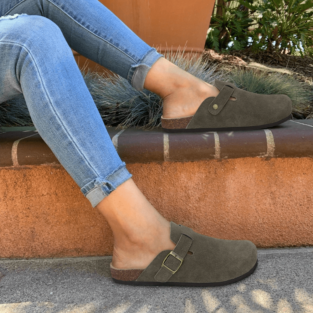 Women's Slip-On Sandals with Adjustable Buckle Strap - Green