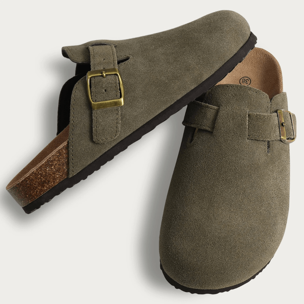 Women's Slip-On Sandals with Adjustable Buckle Strap - Green