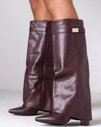 Women's High Boots with Fold-Over Cuff and Pointed Toe - 11
