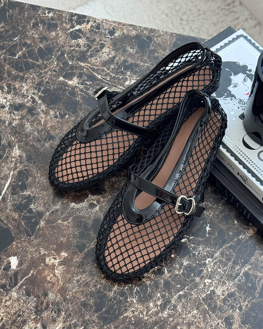Women's Mesh Mary Jane Ballet Flats with Buckle Strap - 4