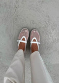 Women's Mesh Mary Jane Ballet Flats with Buckle Strap - White