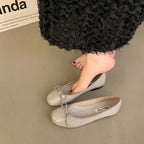 Women's Ballet Flats with Bow Detail and Cushioned Footbed - Grey