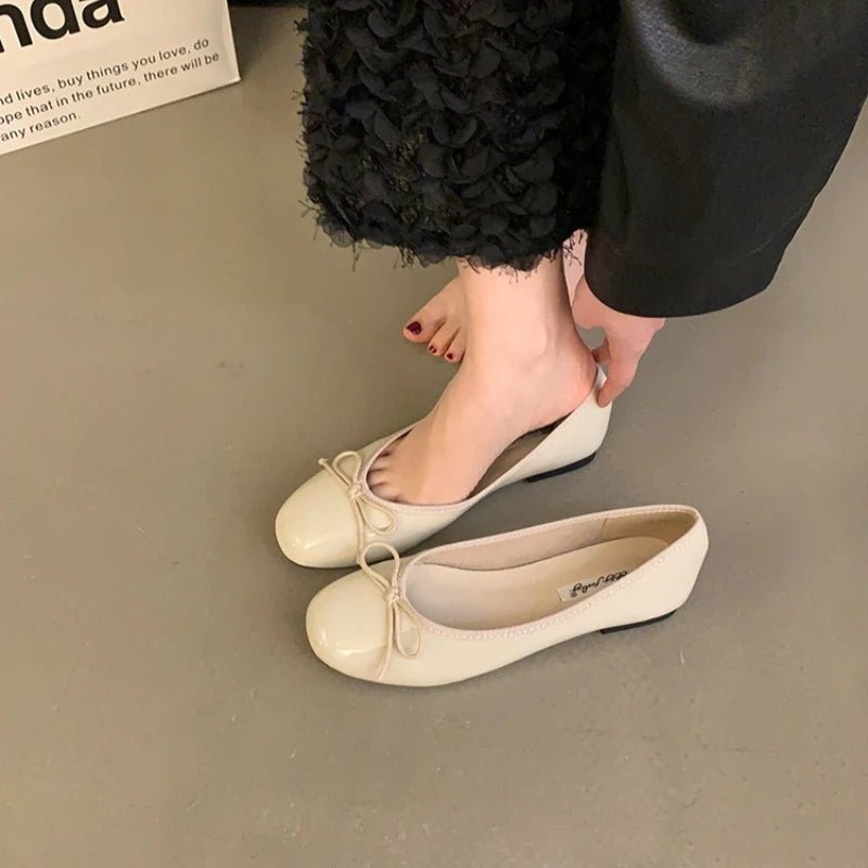 Women's Ballet Flats with Bow Detail and Cushioned Footbed - Beige