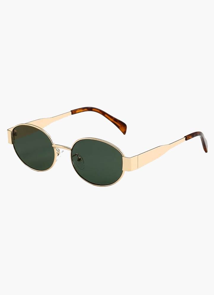 Sunglasses with Sculptural Metal Frame and Tinted Lenses - Gold Frame, Green Lenses