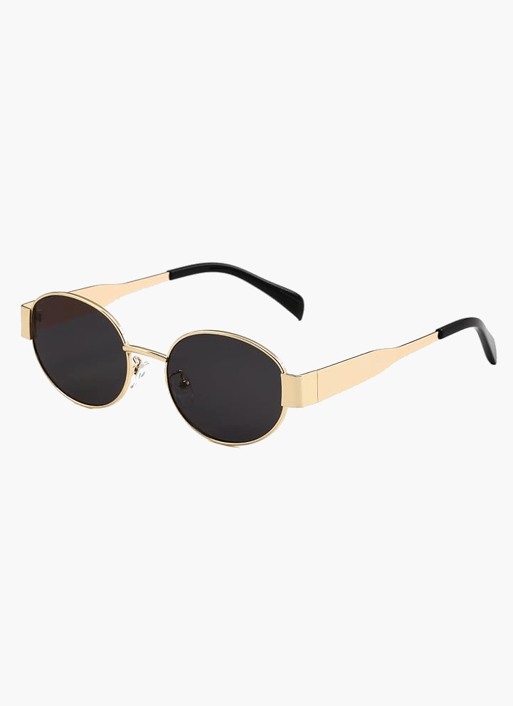 Sunglasses with Sculptural Metal Frame and Tinted Lenses - Gold Frame, Dark Lenses
