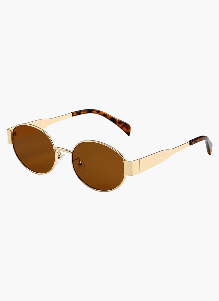 Sunglasses with Sculptural Metal Frame and Tinted Lenses - Gold Frame, Brown Lenses