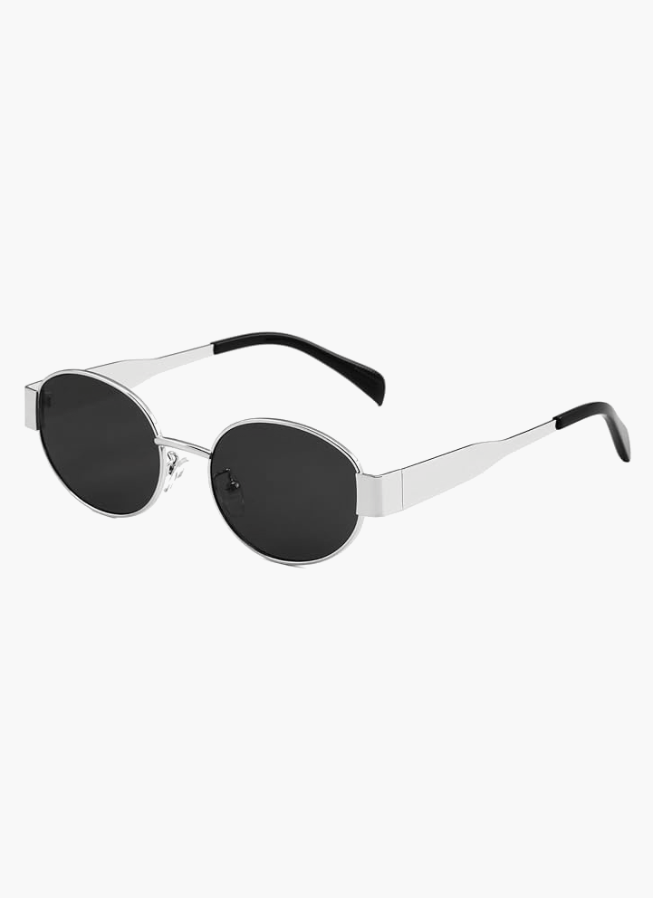 Sunglasses with Sculptural Metal Frame and Tinted Lenses - Silver Frame, Dark Lenses