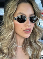 Sunglasses with Sculptural Metal Frame and Tinted Lenses - 9