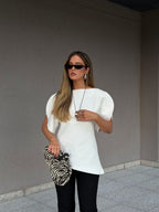 Women's Balloon Sleeve Top with Boat Neck and Fine Knit Finish - 6