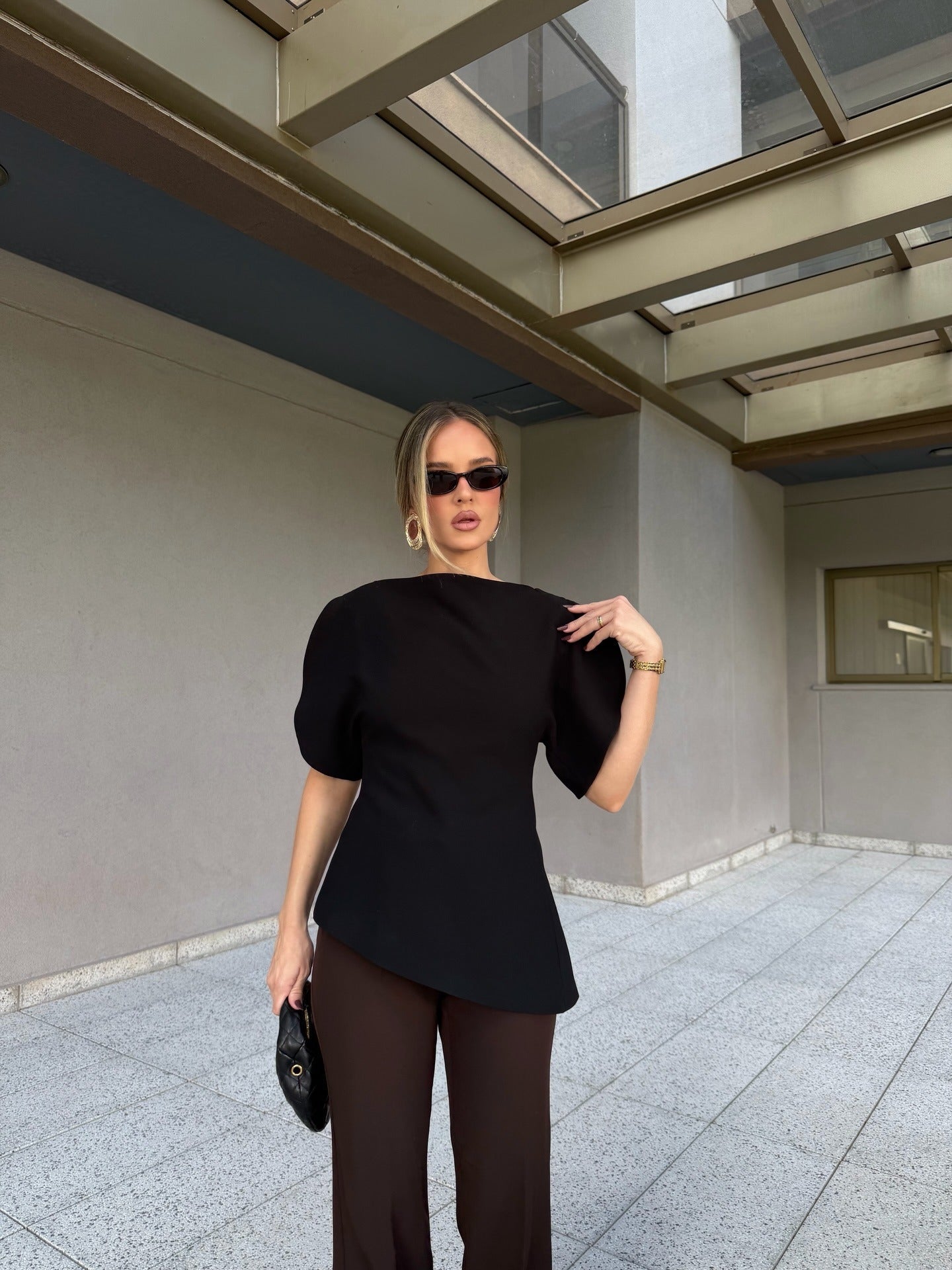 Women's Balloon Sleeve Top with Boat Neck and Fine Knit Finish - 13