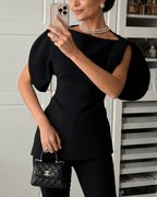 Women's Balloon Sleeve Top with Boat Neck and Fine Knit Finish - 11