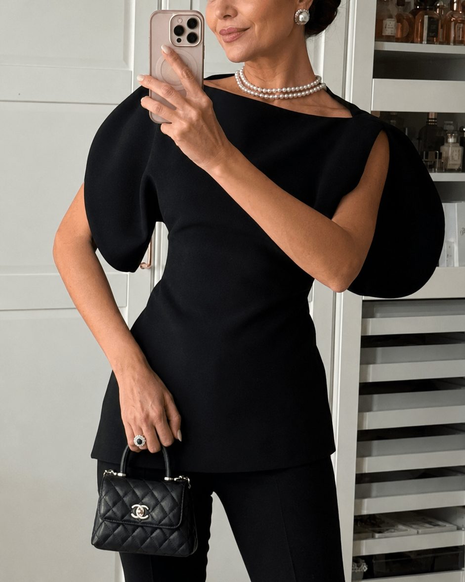 Women's Balloon Sleeve Top with Boat Neck and Fine Knit Finish - 11