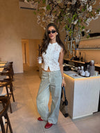 Women's Sleeveless Lace Top with Mandarin Collar - 8