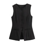 Women's Sleeveless Button-Up Vest Top with Round Neck - 9