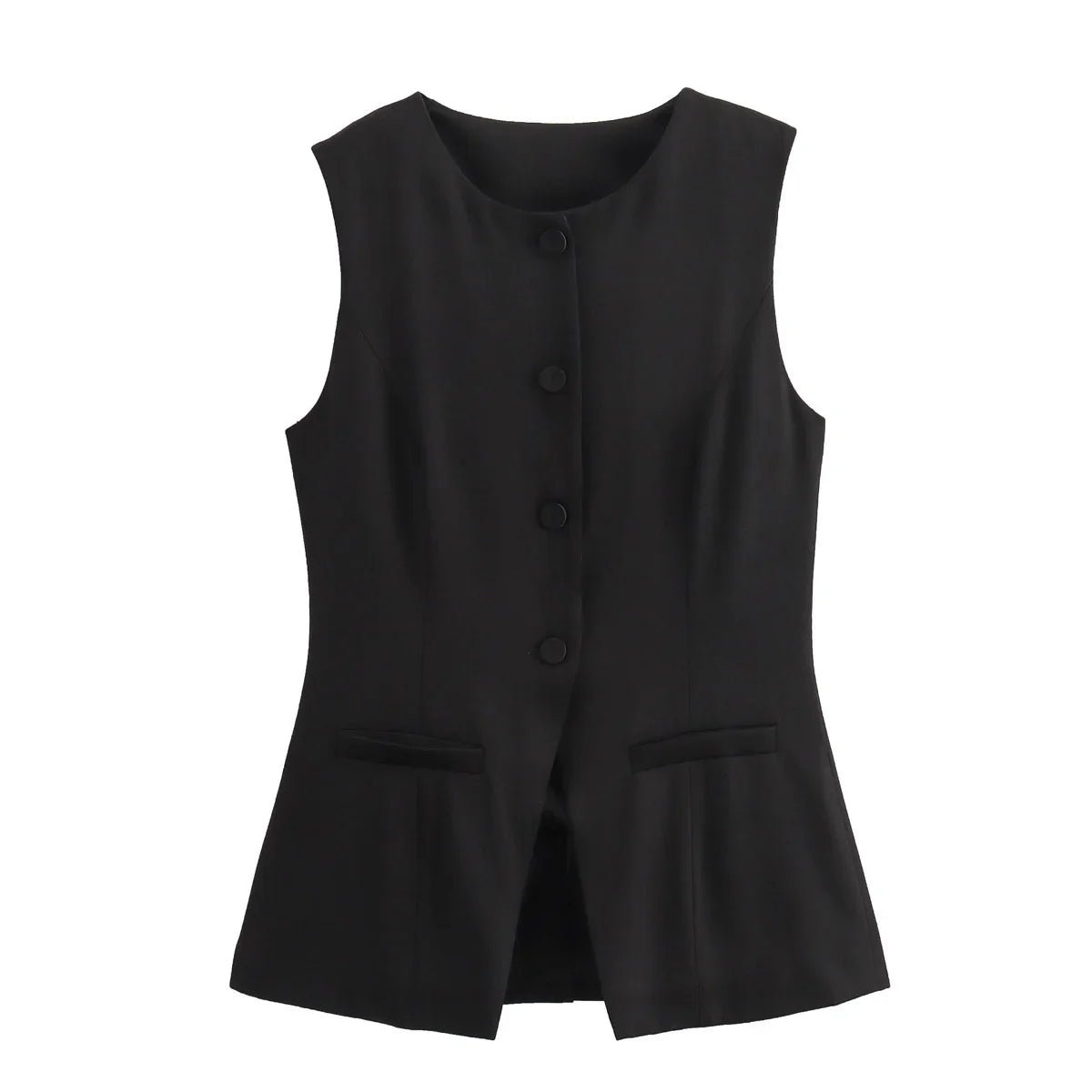 Women's Sleeveless Button-Up Vest Top with Round Neck - 9