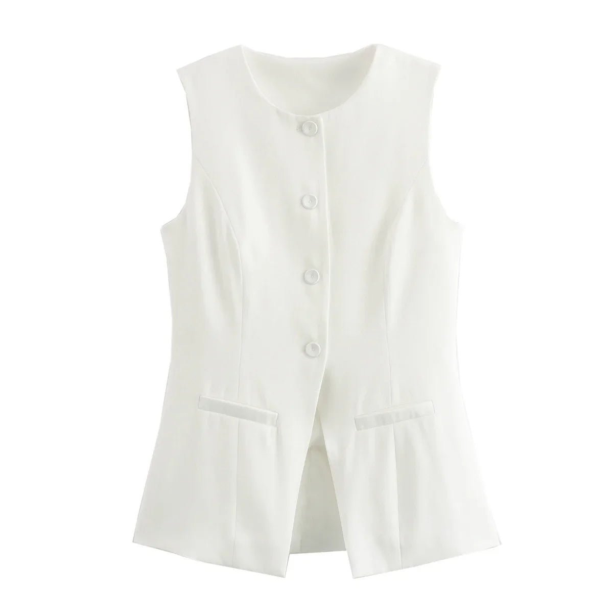 Women's Sleeveless Button-Up Vest Top with Round Neck - 6