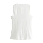 Women's Sleeveless Button-Up Vest Top with Round Neck - 7