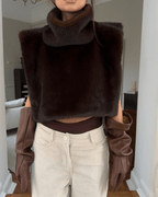 Women's Turtleneck Gilet Sleeveless with Asymmetric Cropped Silhouette - 2